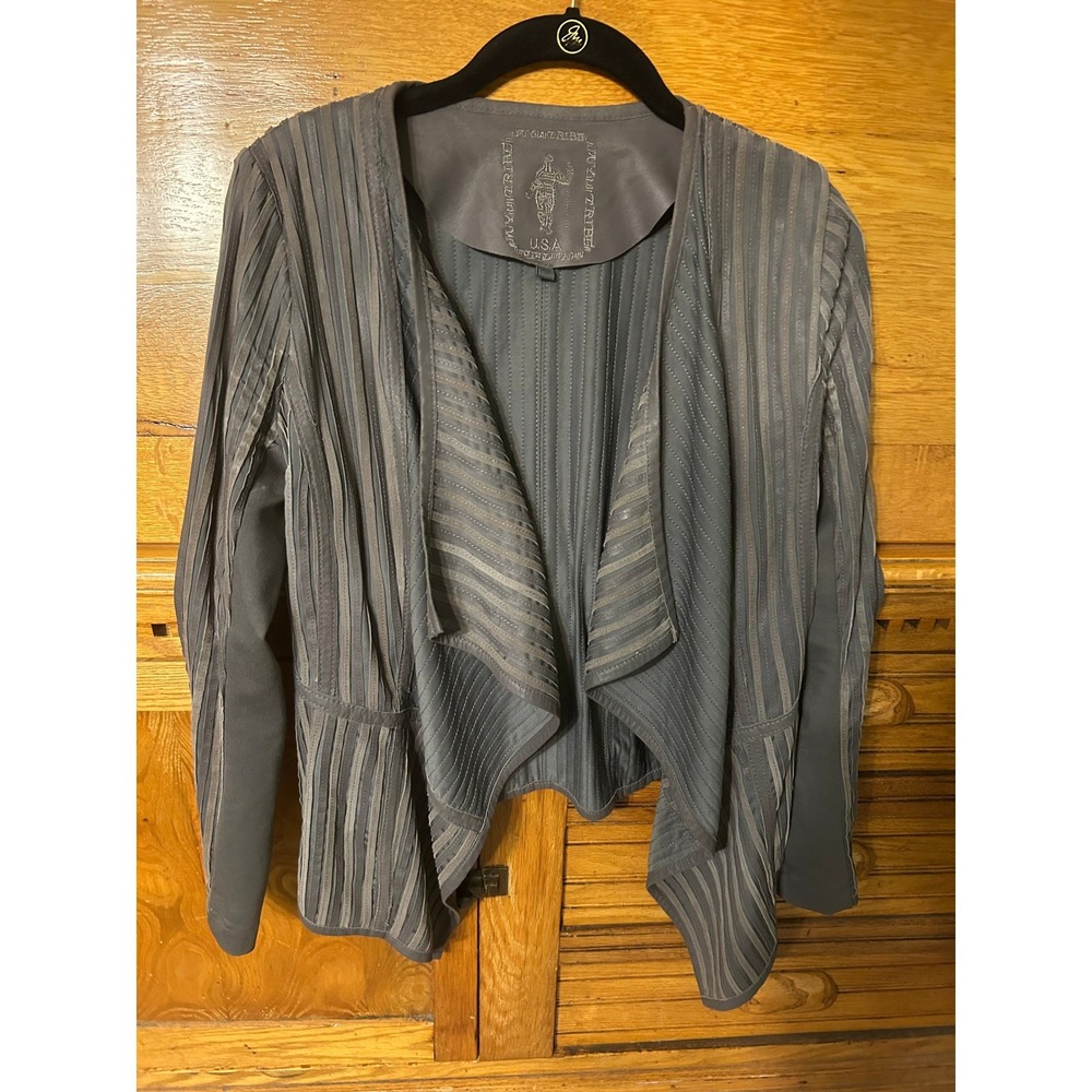 My Tribe Grey‎ Genuine Leather Draped Open Front Waterfall Jacket Womens XS